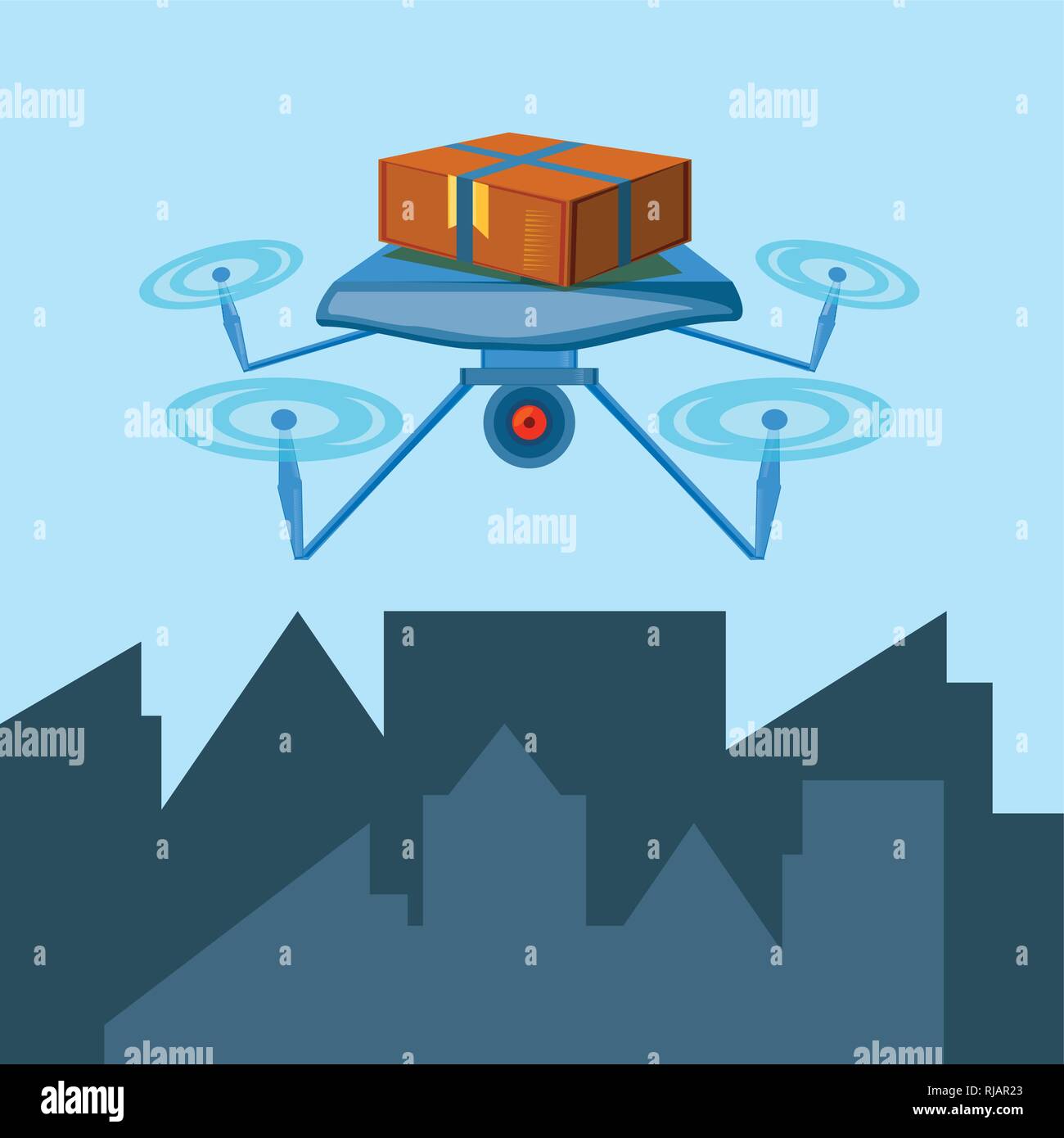 drone technology with box carton in cityscape vector illustration ...