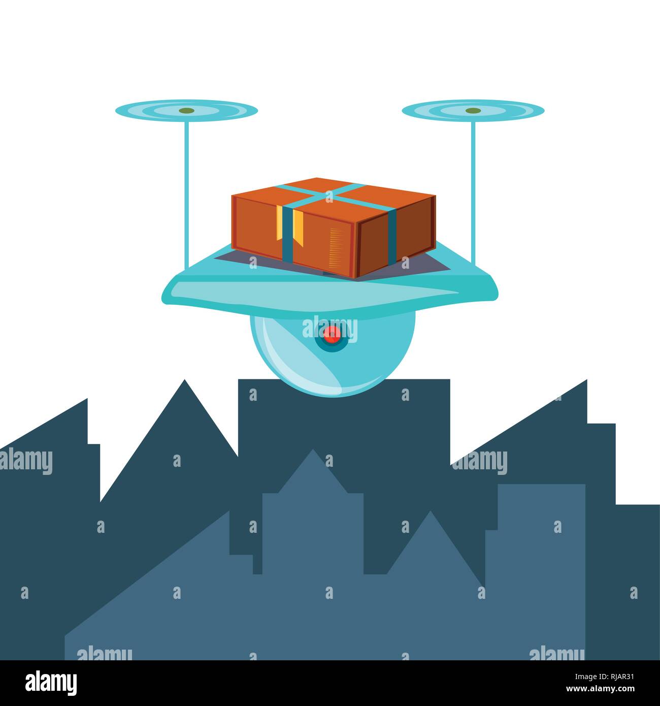 drone technology with box carton in cityscape vector illustration ...