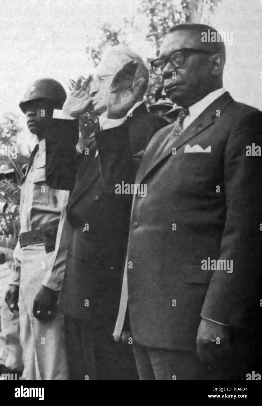 Israeli President Yitzhak Ben Tzvi  visits the West African republic of Liberia in 1962. Ben Tzvi with President William Tolbert Stock Photo