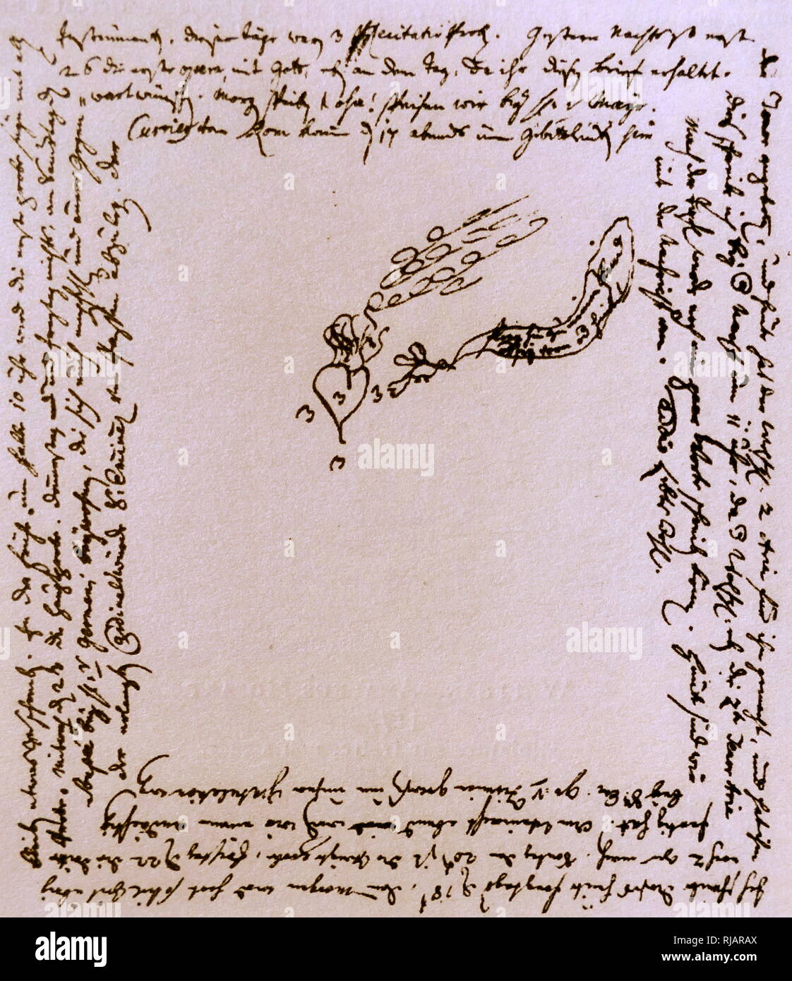 Letter written by Mozart to his sister Marianne during his tour of Italy, days after the completion of his Opera, Lucio Silla in 1772, at the Teatro Regio Ducal in Milan  Wolfgang Amadeus Mozart (1756 – 1791), was a prolific and influential composer of the Classical era. Stock Photo