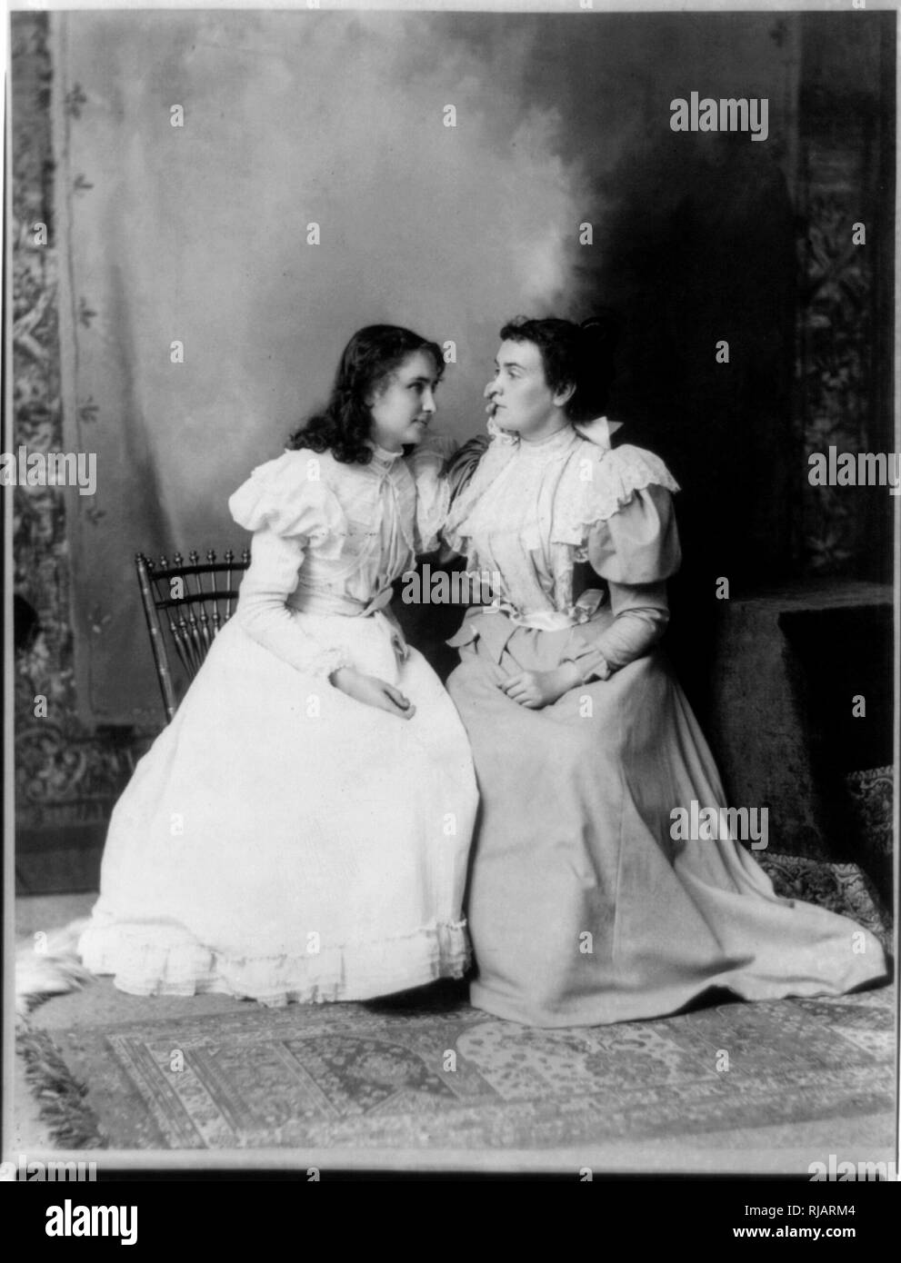 Helen Keller and her teacher, Anne Sullivan. Helen Keller (1880 – 1968), American author, political activist, and lecturer. She was the first deaf-blind person to earn a bachelor of arts degree. she campaigned for women's suffrage, labour rights, socialism, antimilitarism, and other similar causes. Stock Photo