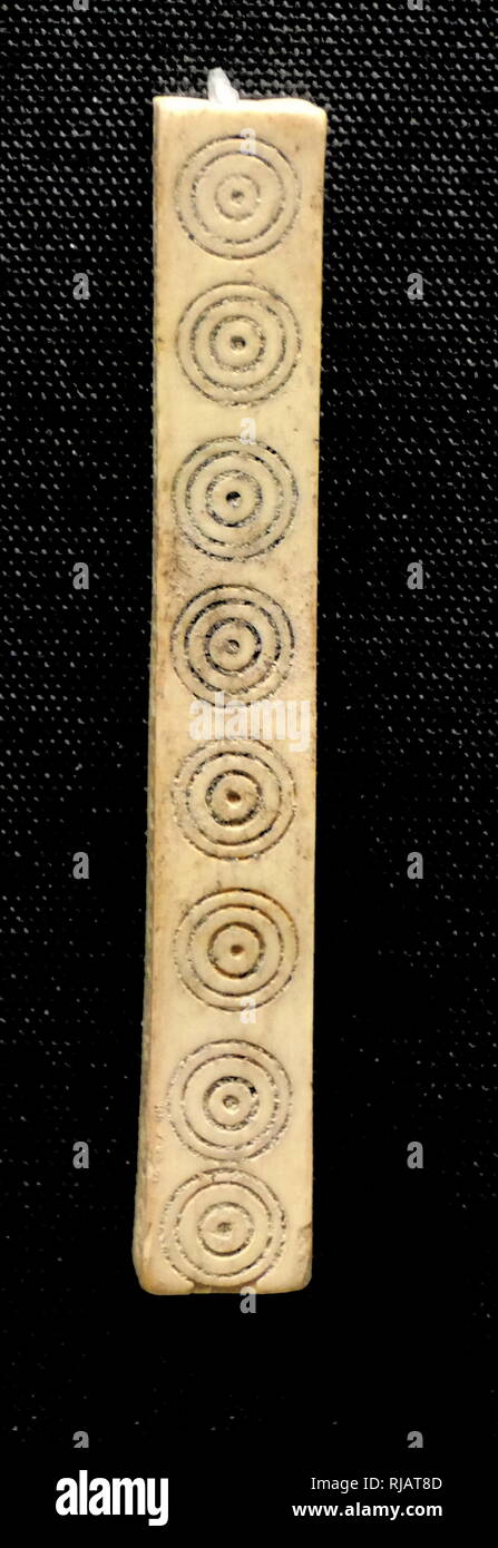 Carved ivory and bone object from Camirus, Rhodes, Greece. 720-550 BC. Found at the Temple of Athena Stock Photo