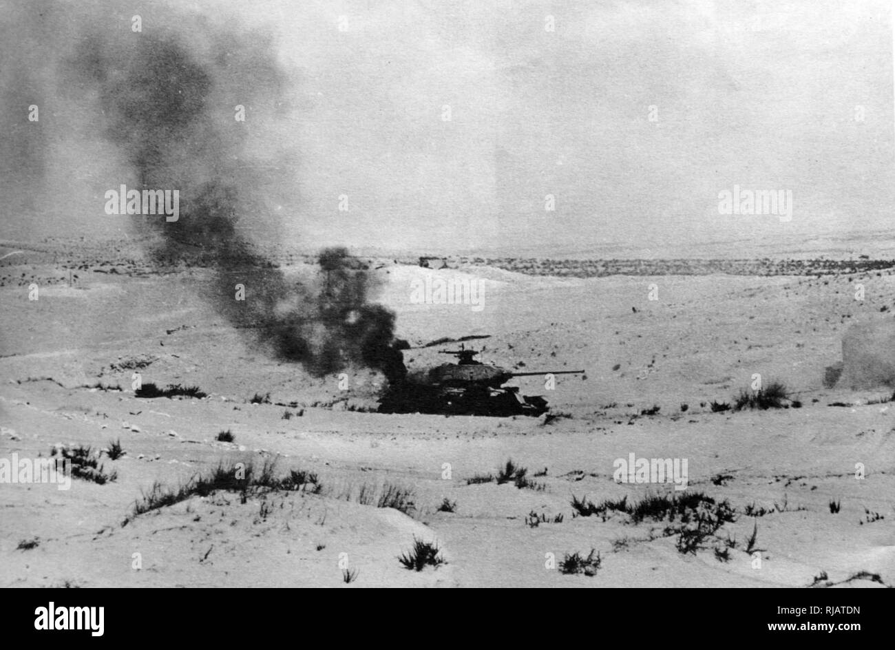 Israeli Egyptian army tank destroyed in action in the Sinai Peninsula during the Six Day War 1967 Stock Photo