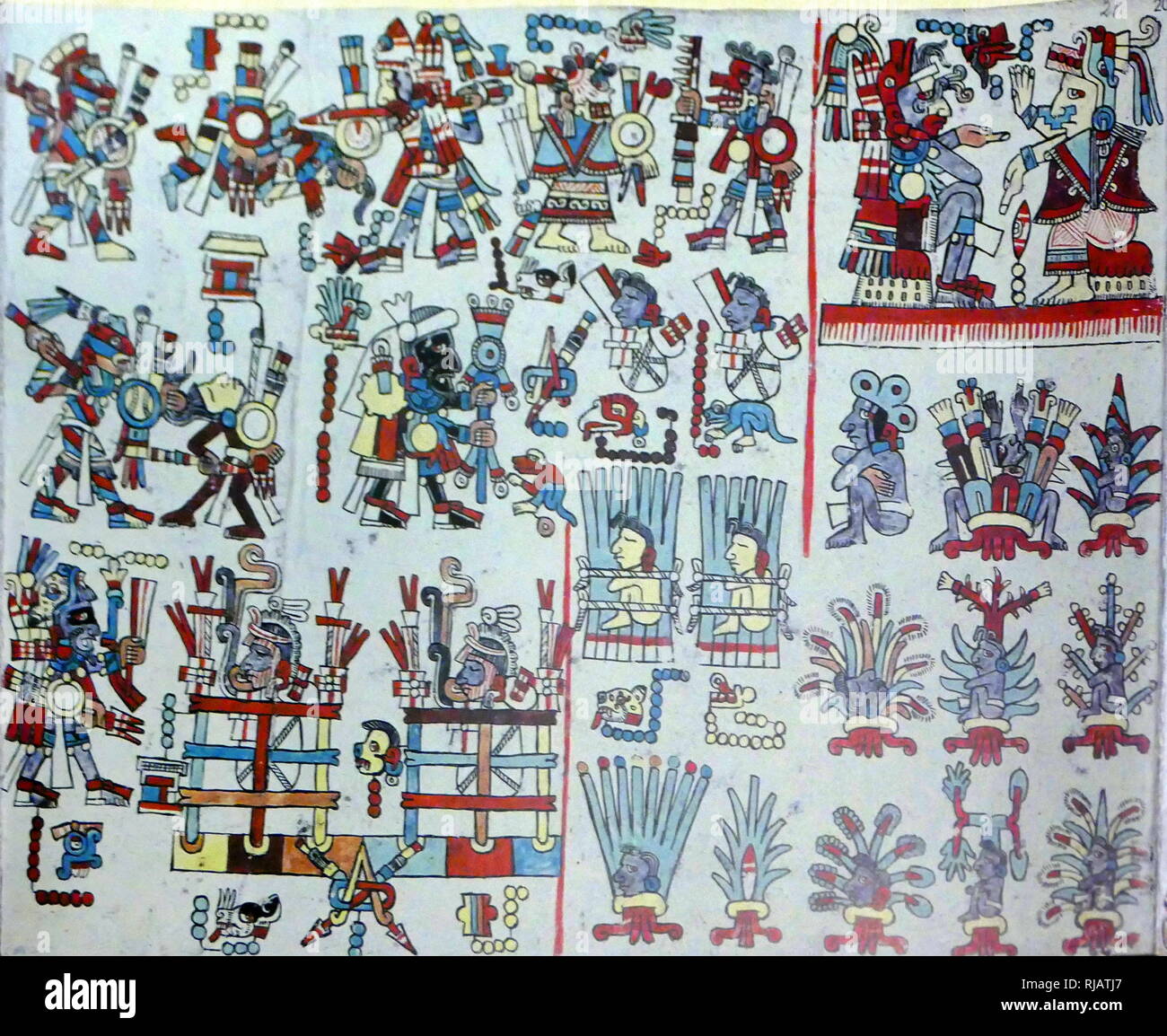 The Codex Zouche-Nuttall or Codex Tonindeye is an accordion-folded pre-Columbian document of Mixtec pictography, now in the collections of the British Museum. It is one of about 16 manuscripts from Mexico that are entirely pre-Columbian in origin. Circa 14th century Stock Photo