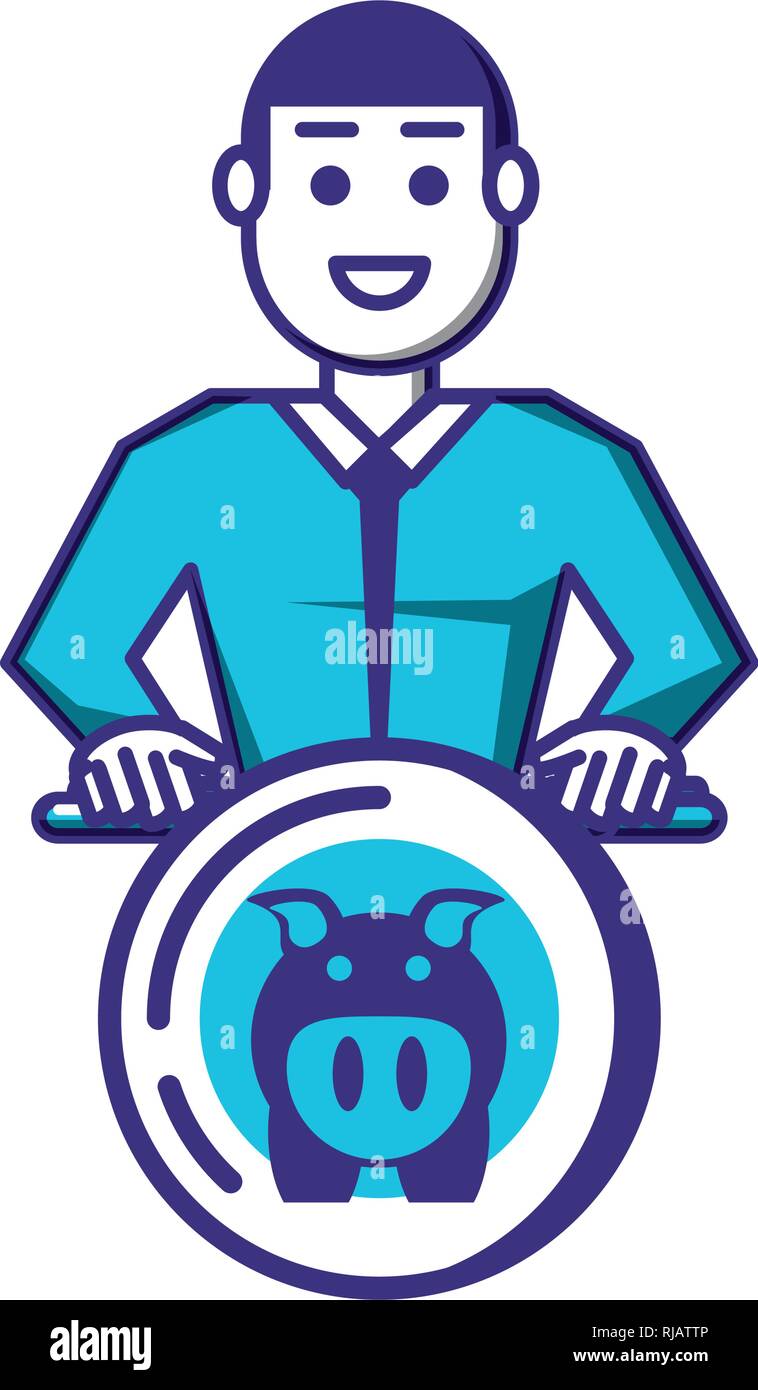 elegant businessman with piggy savings vector illustration design Stock ...