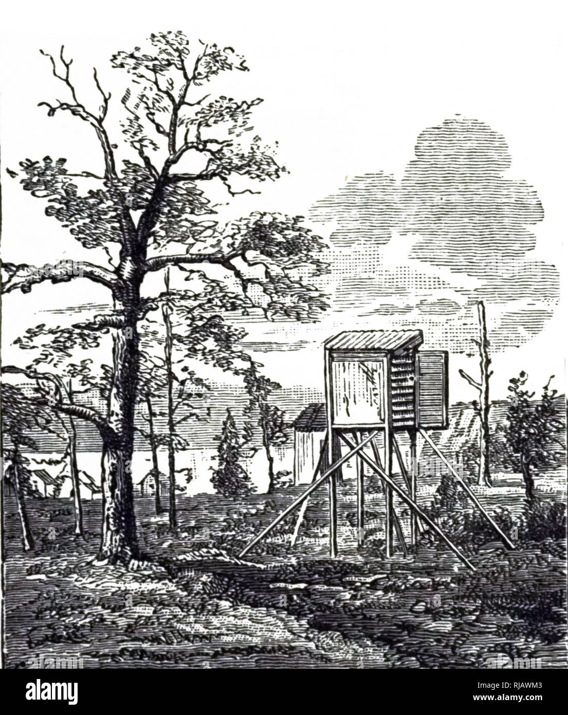 An engraving depicting a Norwegian observing station at Bossekep, used for astronomical, meteorological and geomagnetic research during the International Polar Year 1882/3. Dated 19th century Stock Photo