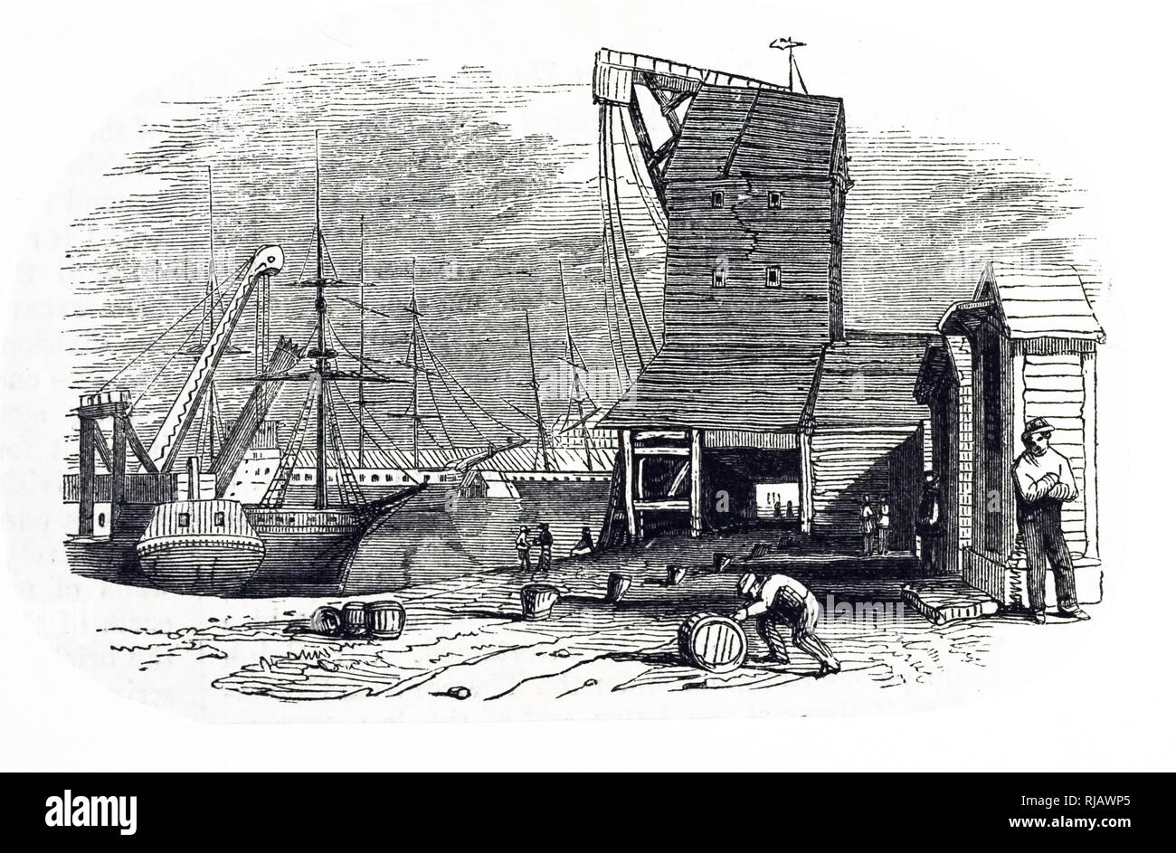 An engraving depicting the masting house of the East India Company Dock, London. Dated 19th century Stock Photo