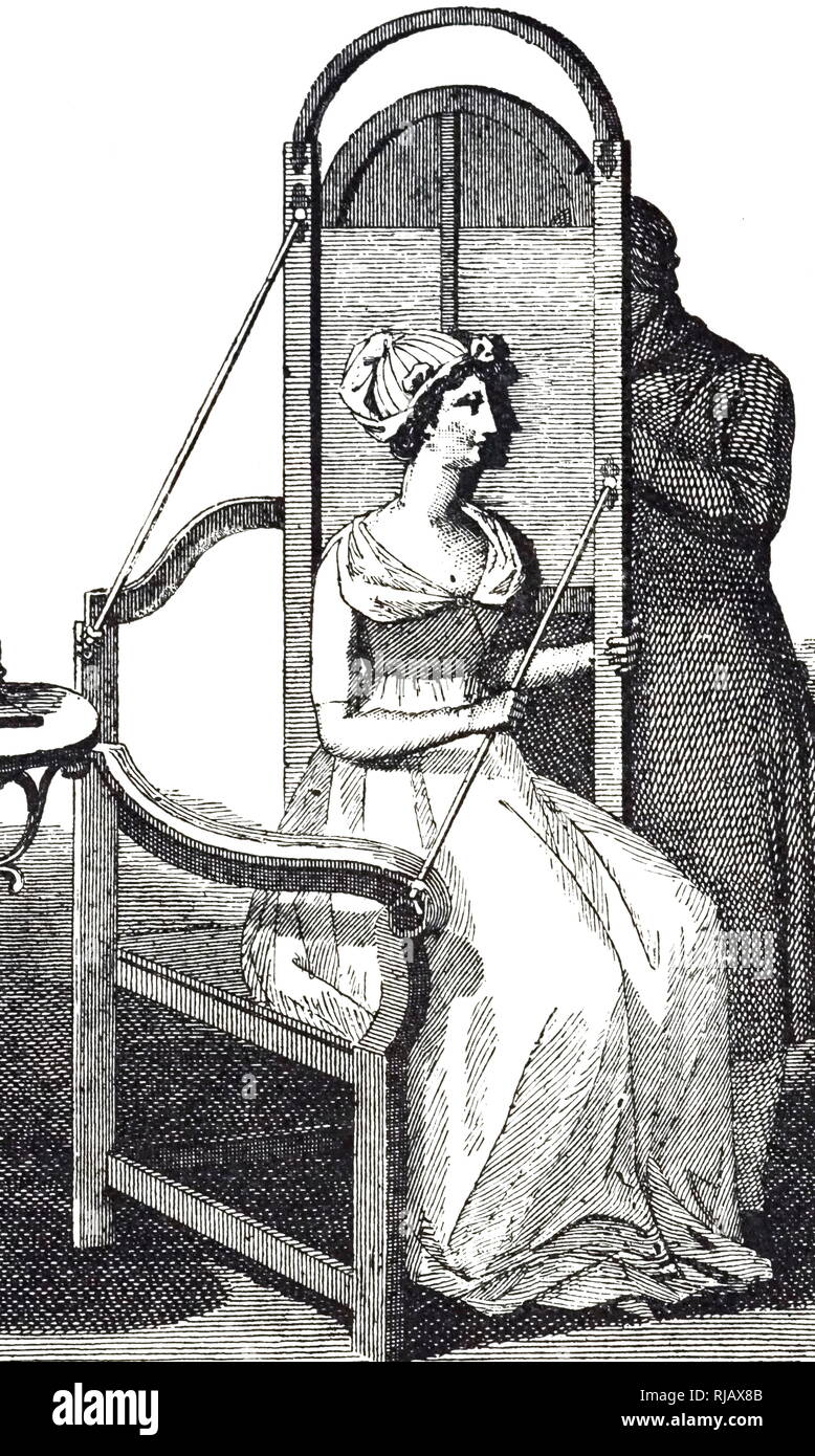 An engraving depicting a profile machine for drawing silhouettes, patented by Schmalkalden. Dated 19th century Stock Photo