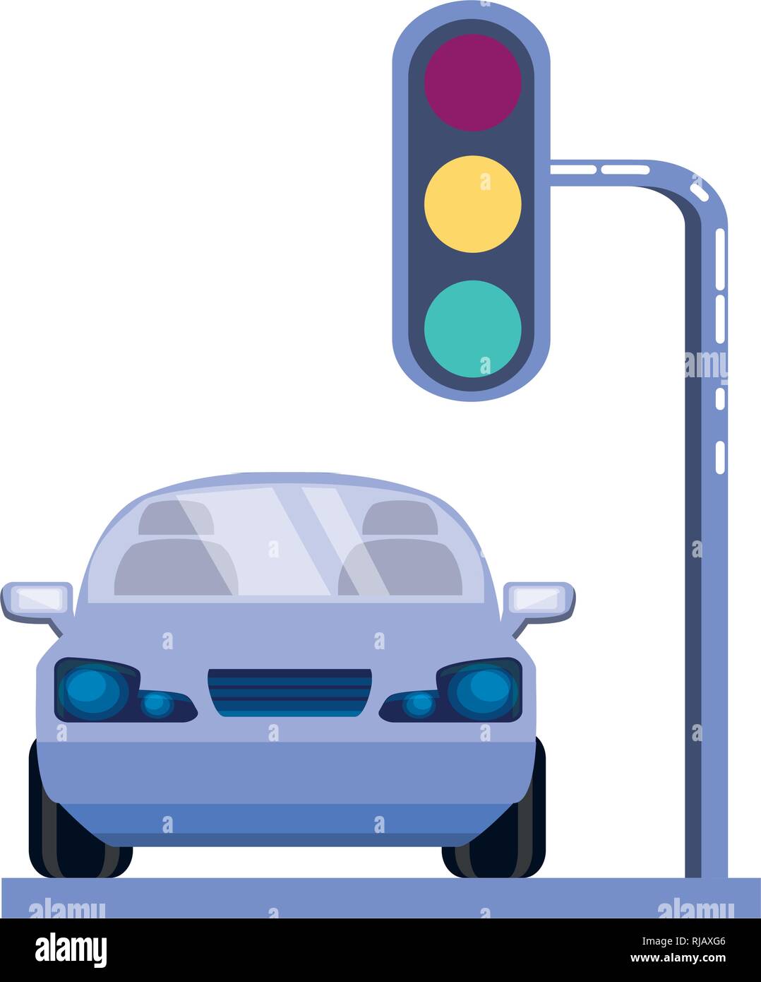 car sedan with traffic light semaphore vector illustration design Stock Vector