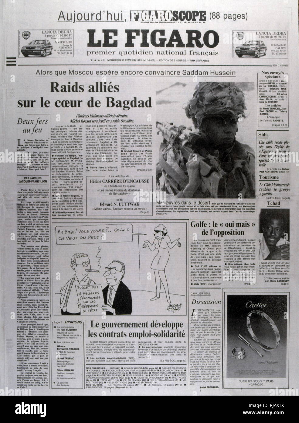 1991 French Newspaper front page (Le Figaro), on the American campaign