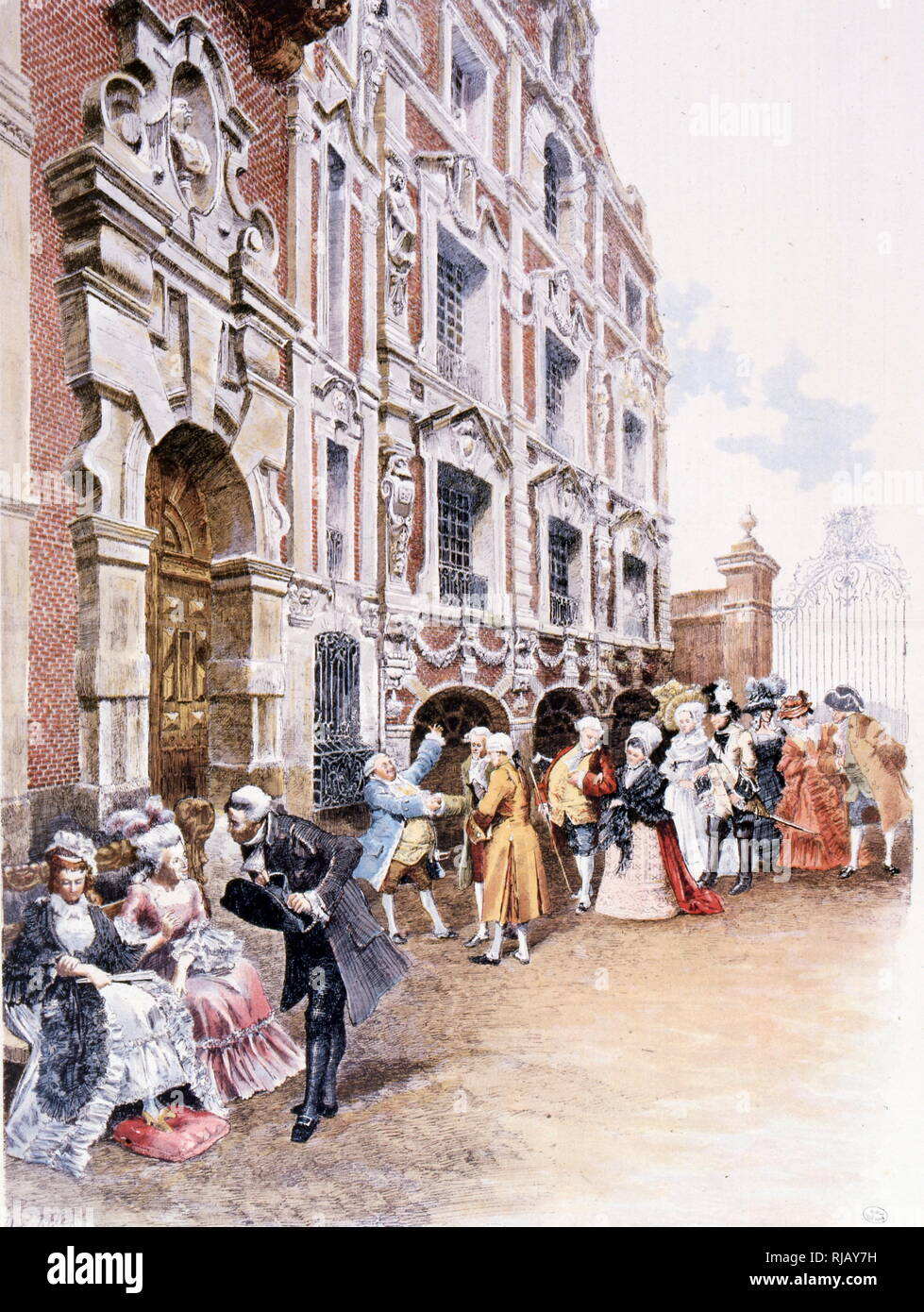 Illustration showing a scene in an 18th century, Paris street, before the French Revolution Stock Photo