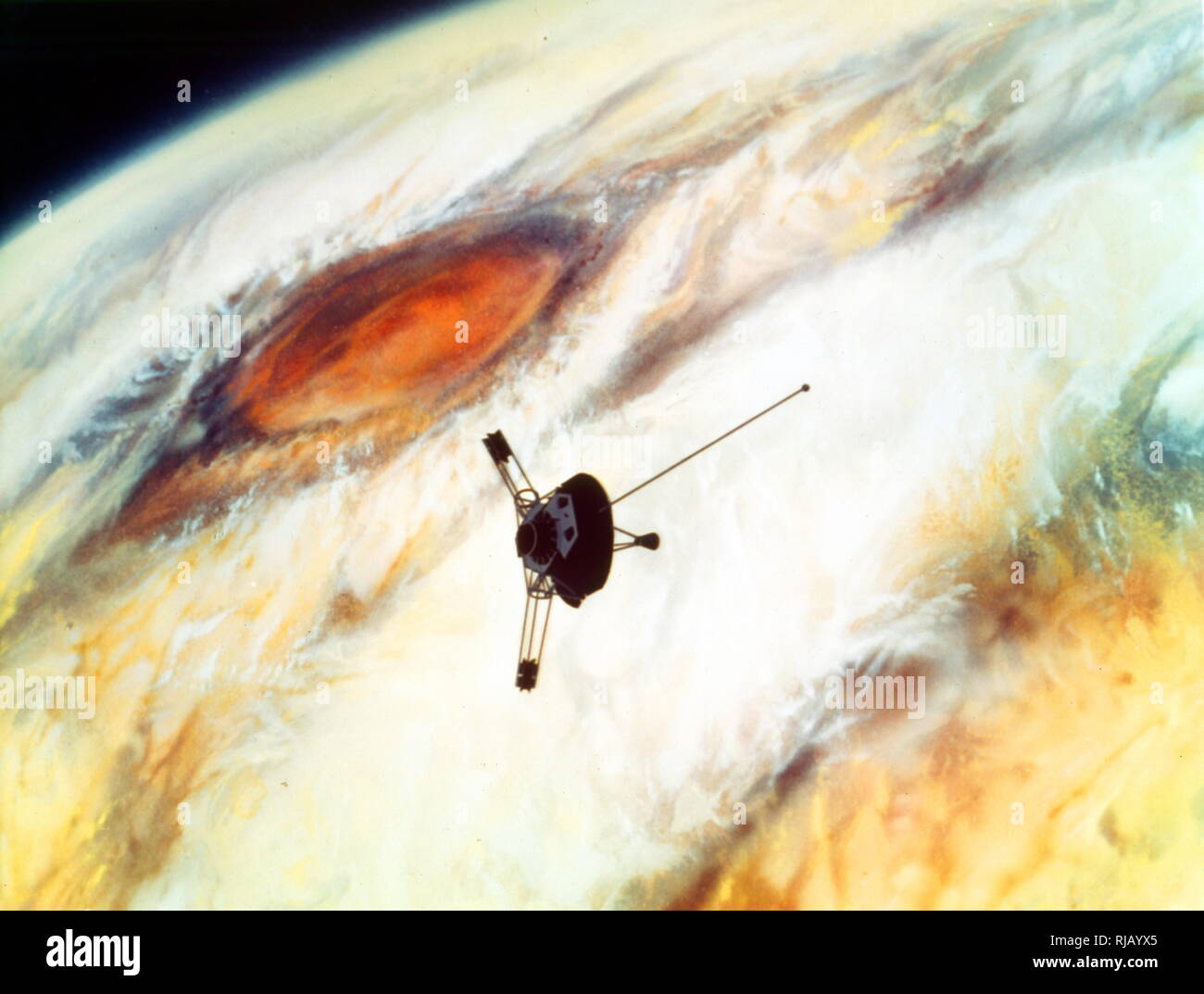 Artist's impression of Pioneer 10's flyby of Jupiter. Pioneer 10
