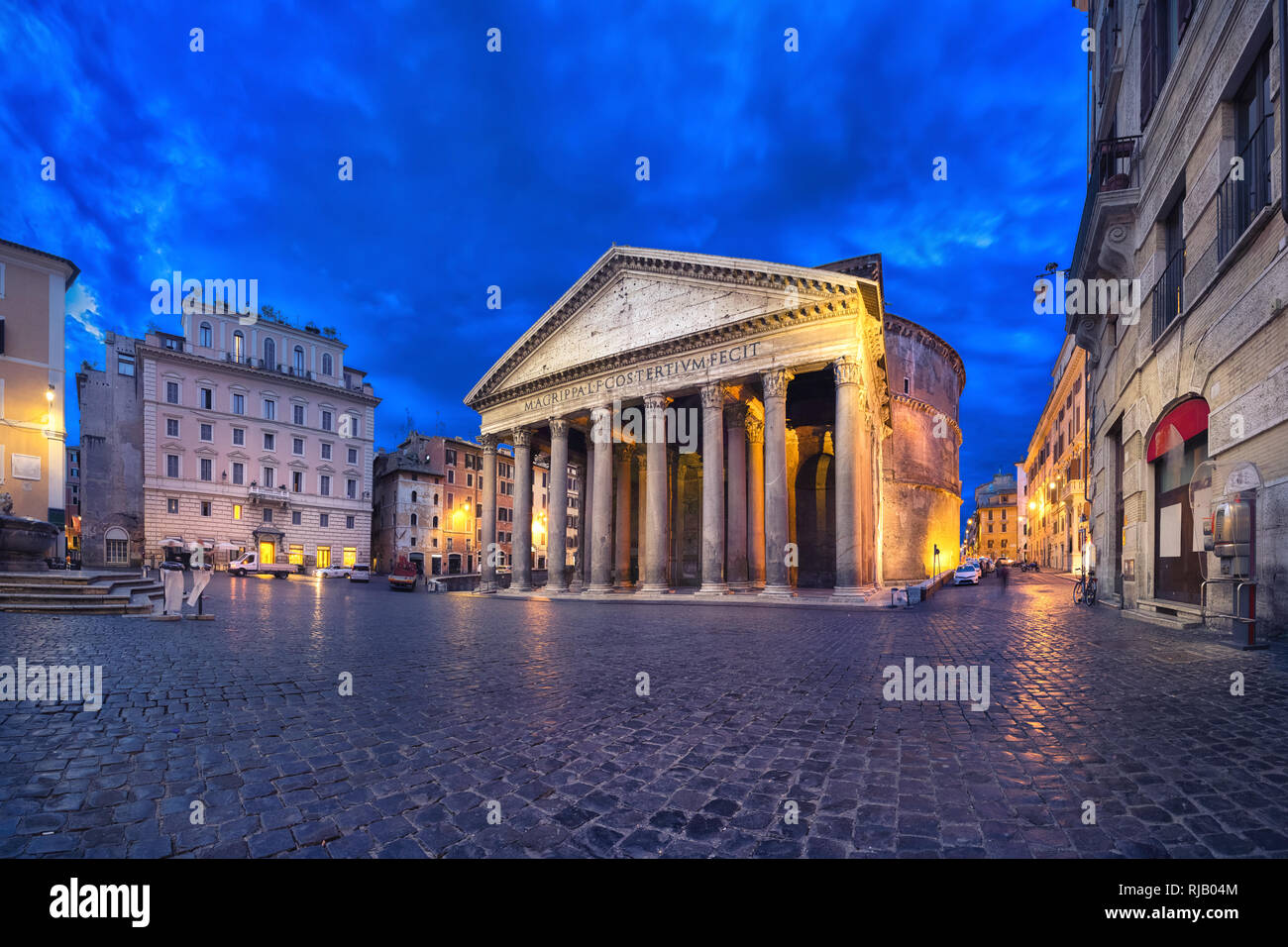 Rome, Italy. Wide angle view of Pantheon at dusk with HDR-effect Stock Photo