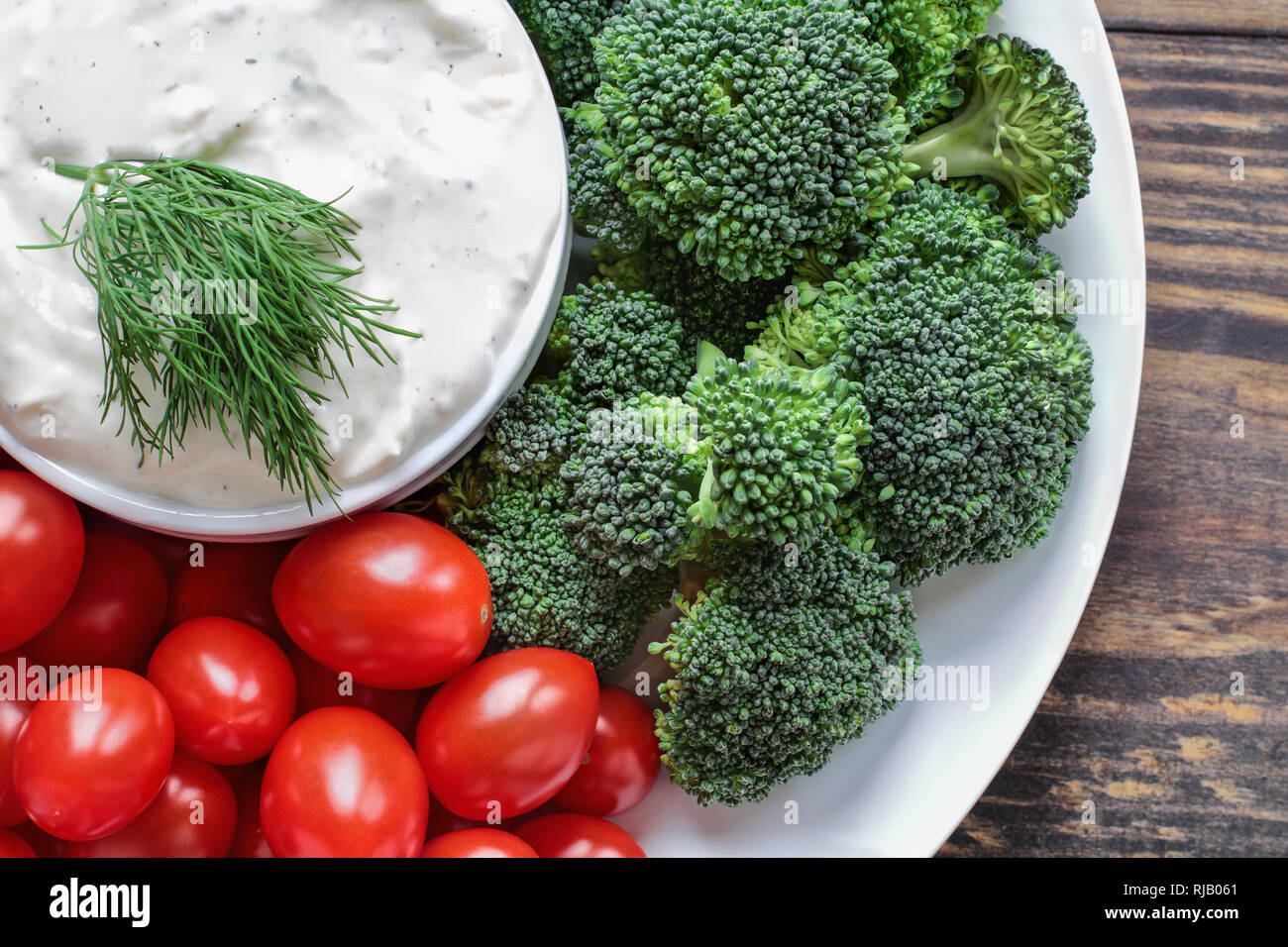 Homemade buttermilk ranch salad dressing with dill served with fresh