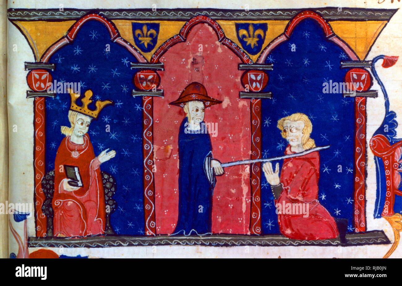 Raymond VII submitting to the King of France Louis IX. 1229 AD. Stock Photo