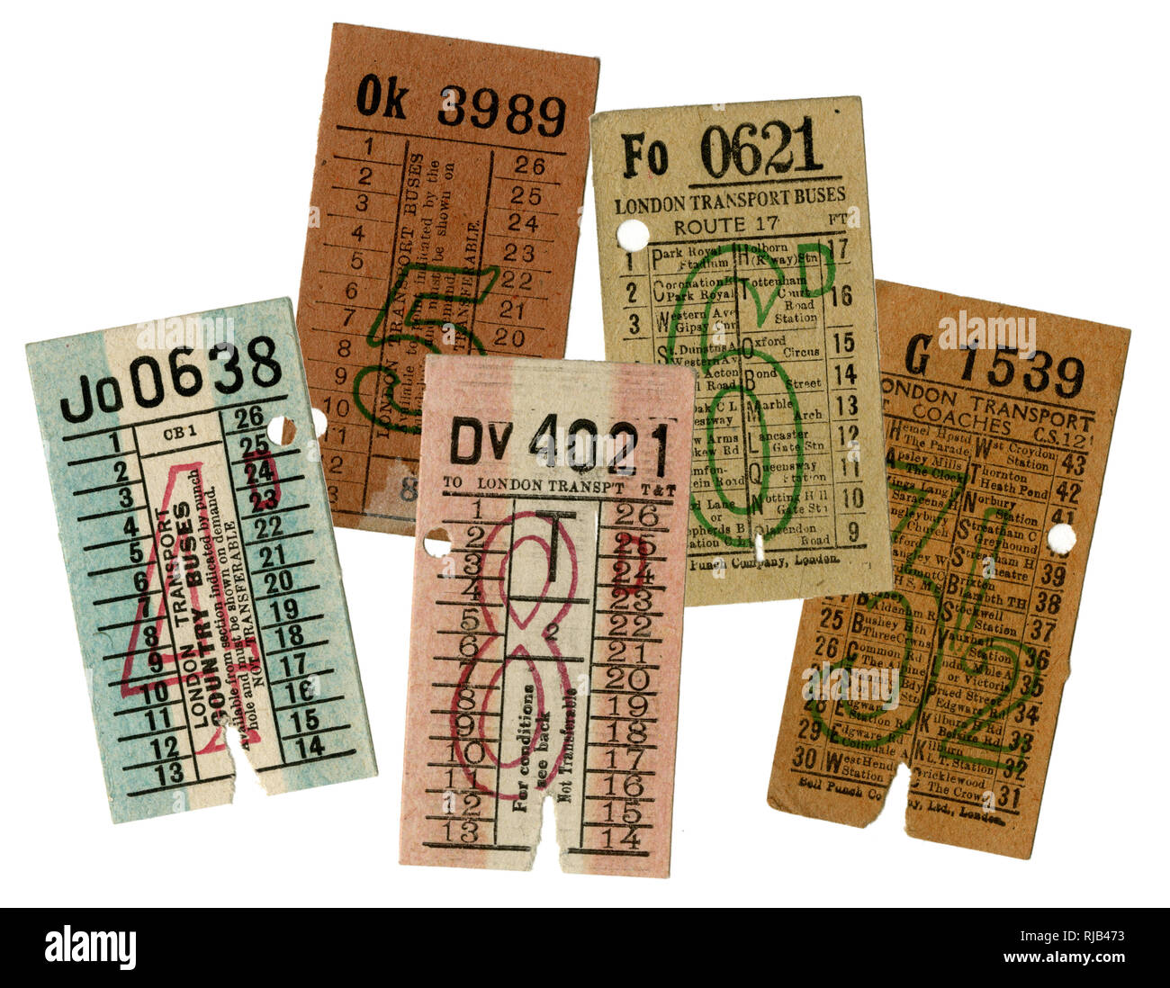 Original London Transport bus tickets -2 Stock Photo