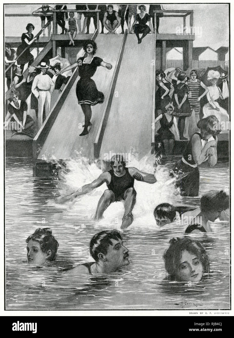 Sea Bathing at an American Watering Place 1901 Stock Photo