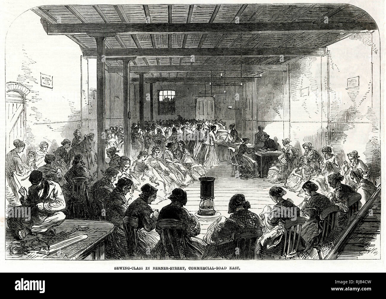 Sewing classes in Berner Street, East London 1868 Stock Photo