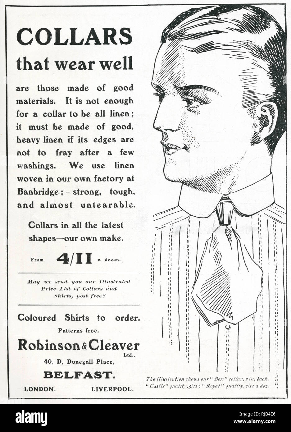Advert for Robinson & Cleaver Ltd men's collars 1910 Stock Photo Alamy
