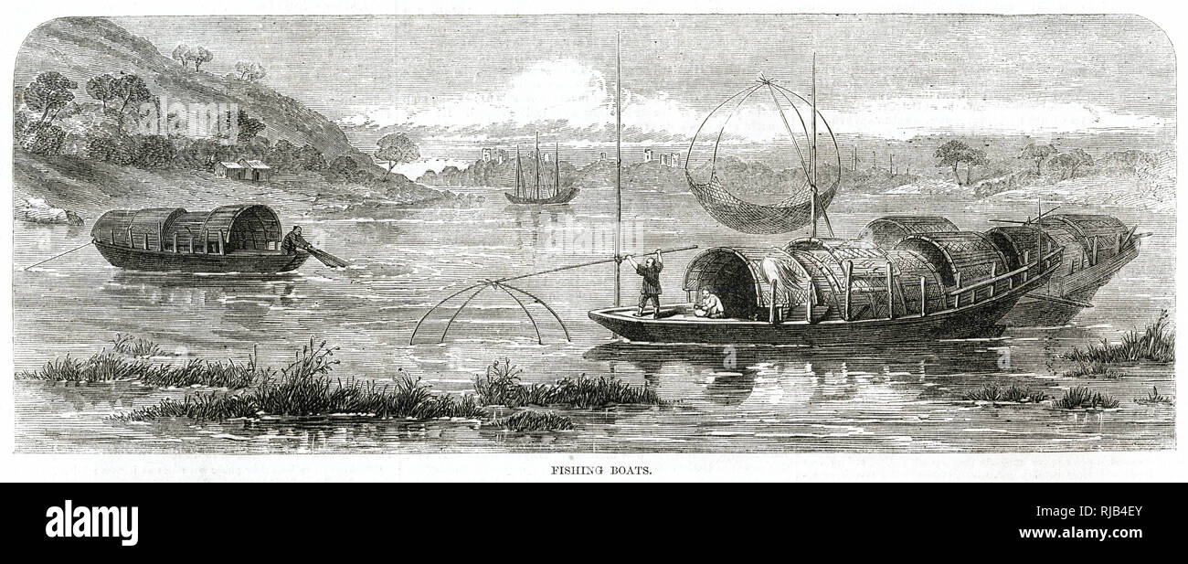 Chinese fishing boats 1857 Stock Photo