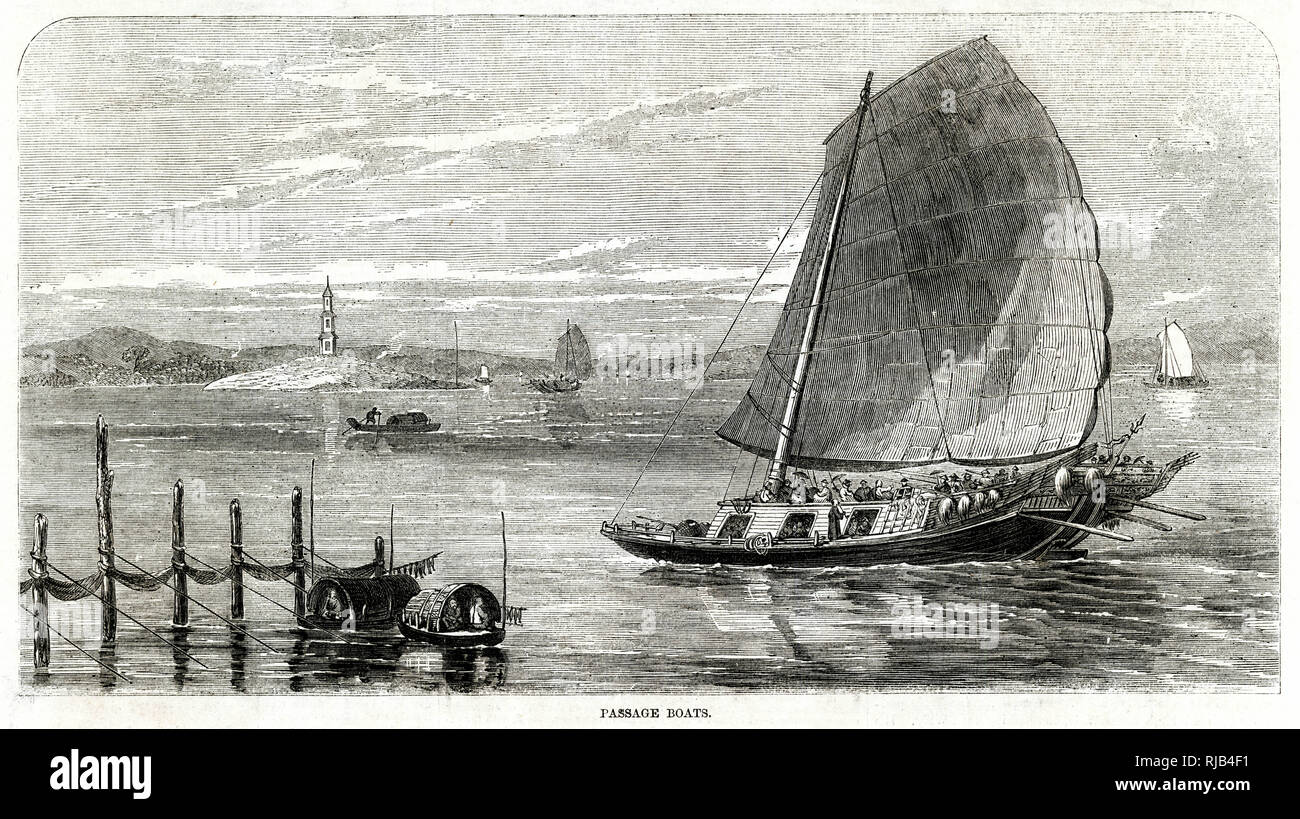 Chinese fishing boats 1857 Stock Photo