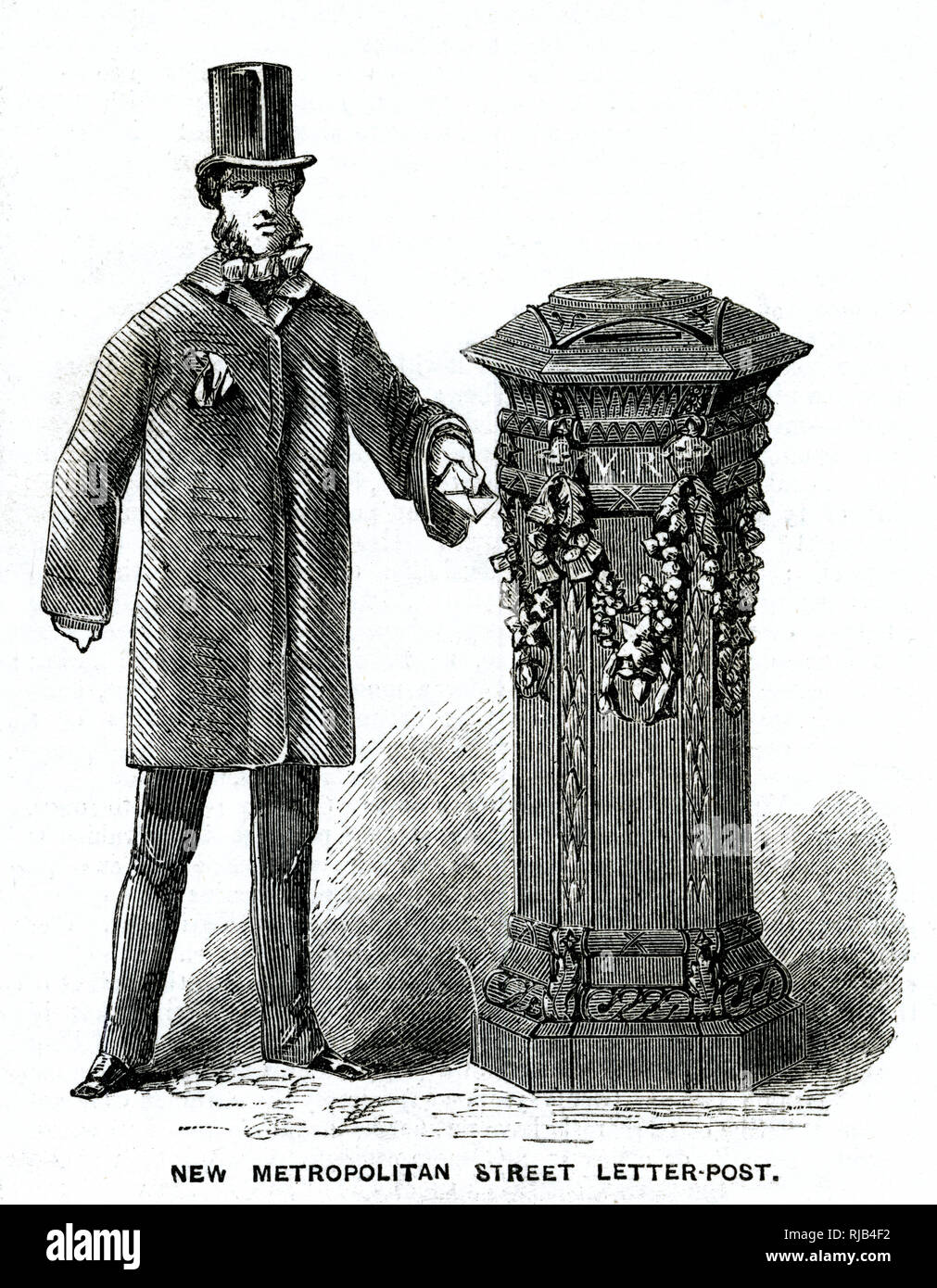 New Freestanding Public Post Box Of 1857 Set Up In The Streets Of Metropolis Designed By A Copper C E Of Great George Street And Mr W J Wills Superintended The Ornamentation Stock