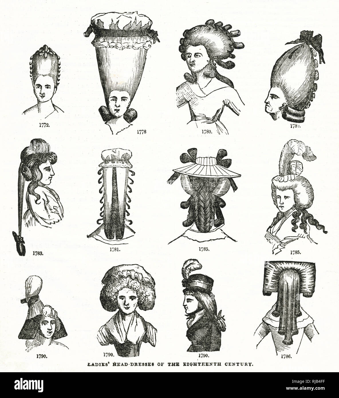 Ladies' head-dresses, 18th century Stock Photo