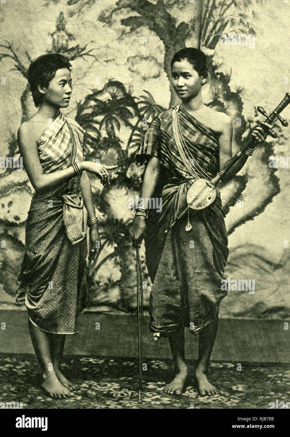 Two musician dancers of Cambodia, South East Asia Stock Photo