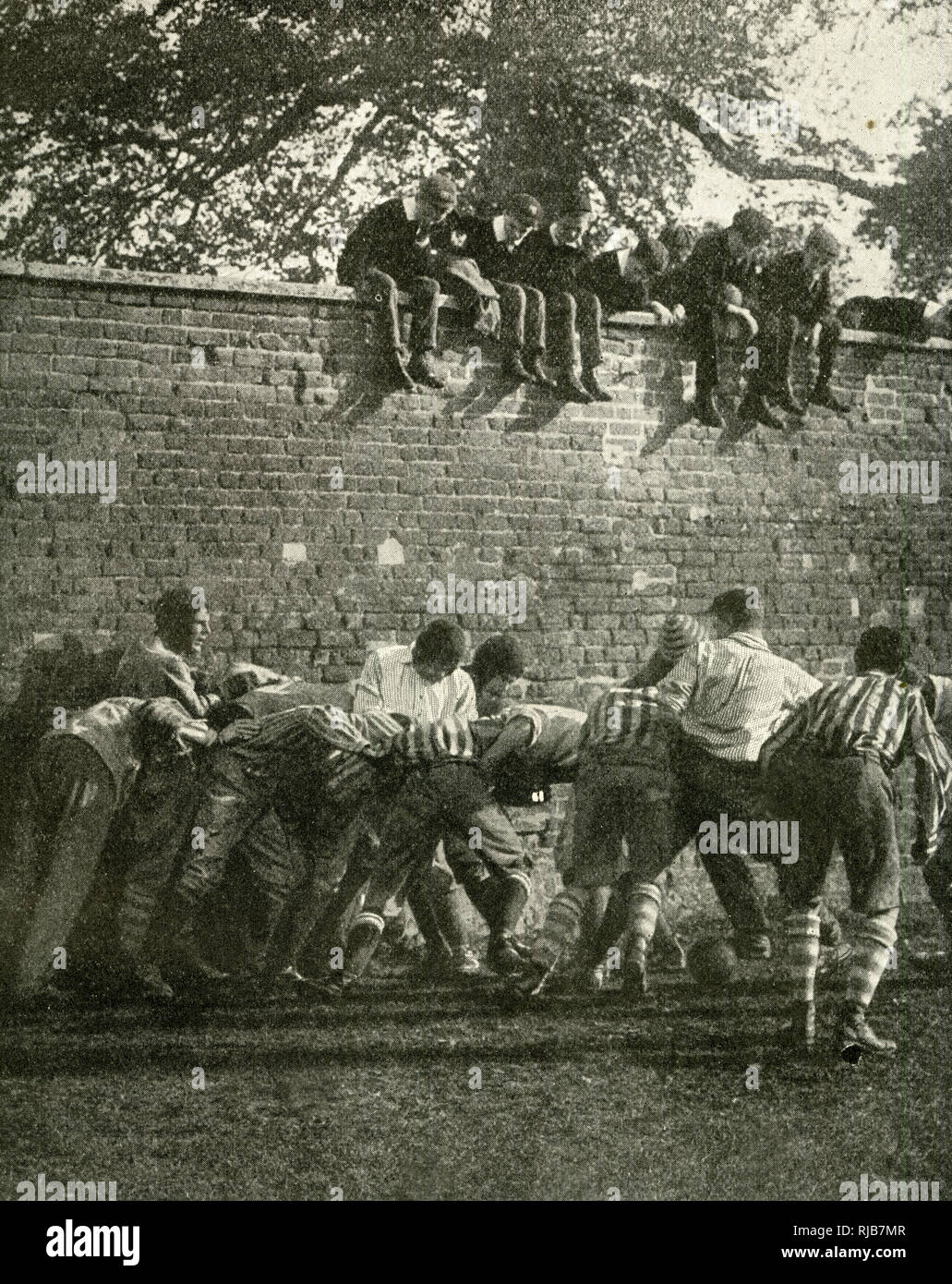 Famous wall game in progress, Eton School, Berkshire Stock Photo