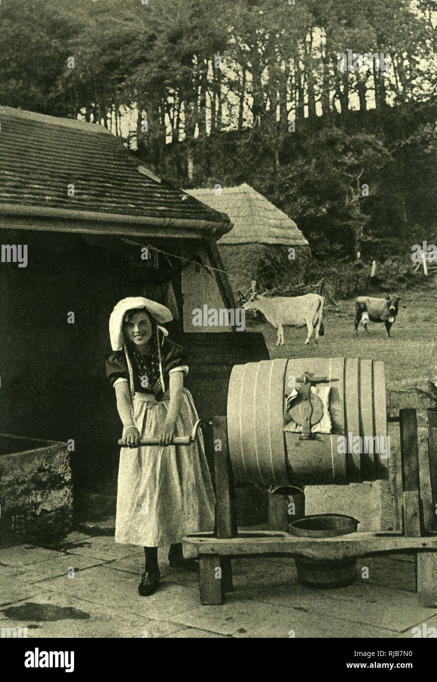 Dairymaid and butter churn, Isle of Wight Stock Photo Alamy