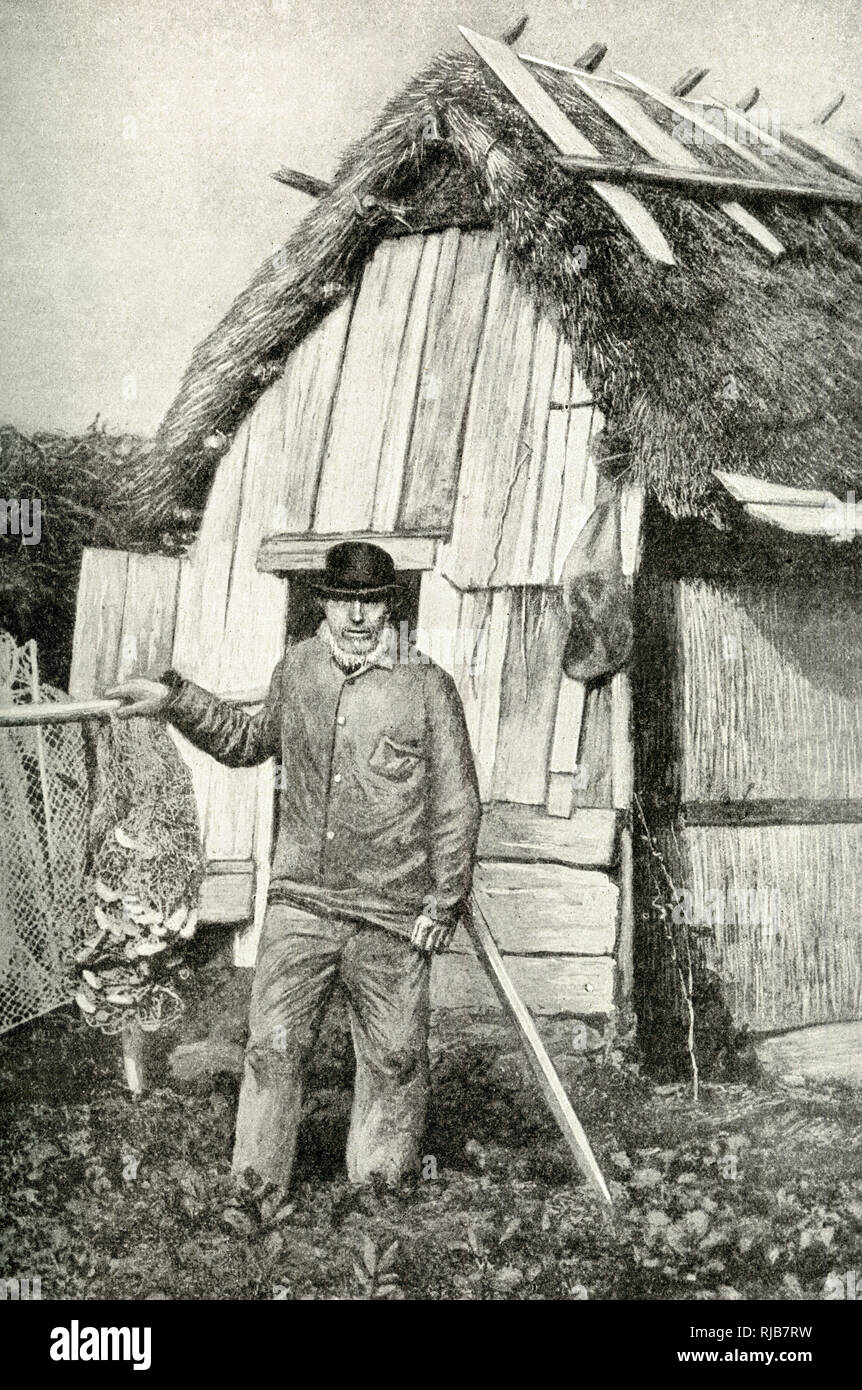 Fisherman outside his hut, Republic of Estonia. Stock Photo