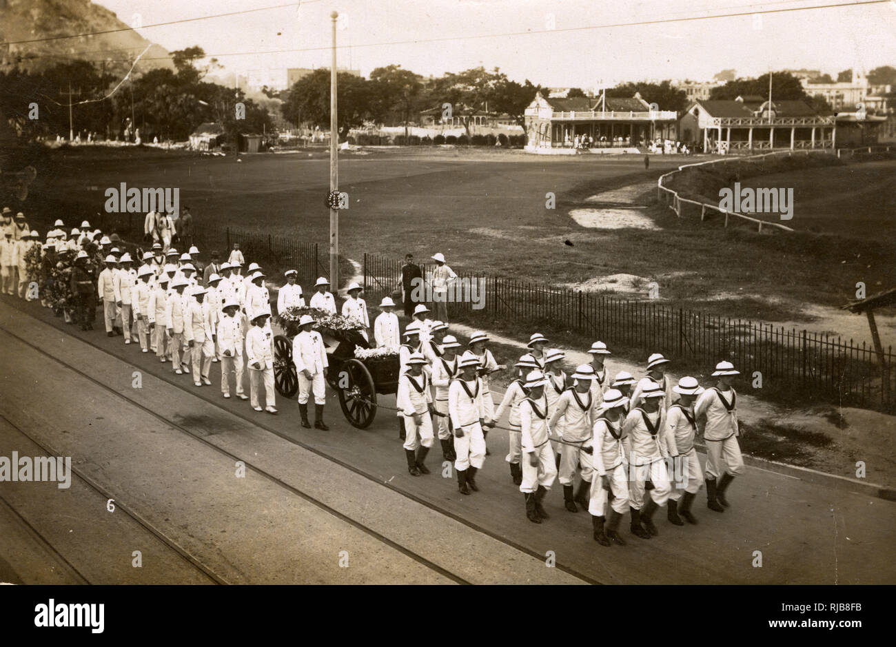 Crew of HMS Danae, funeral parade, Hong Kong, China Stock Photo