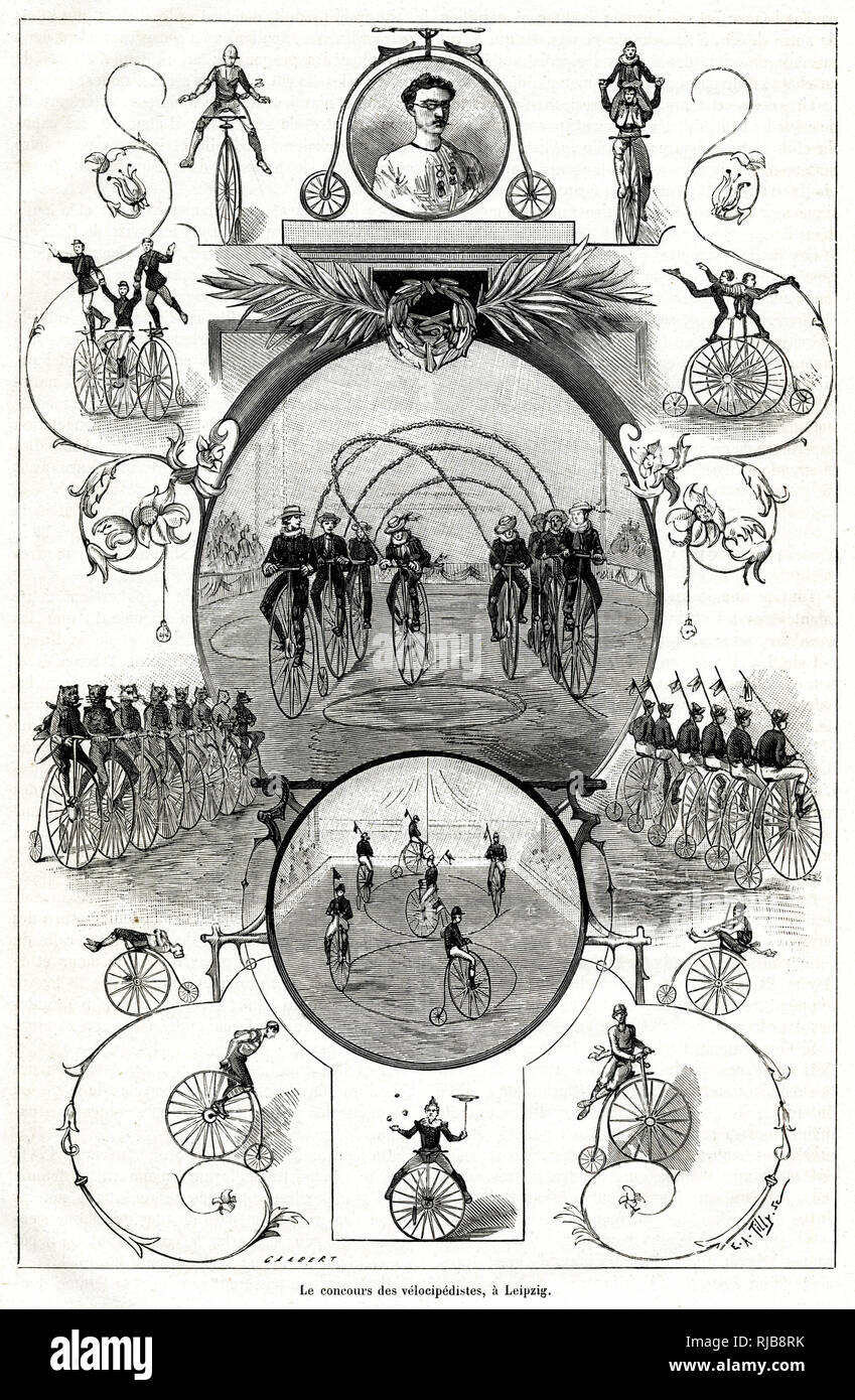 Velocipede competition in Leipzig, Germany 1885 Stock Photo
