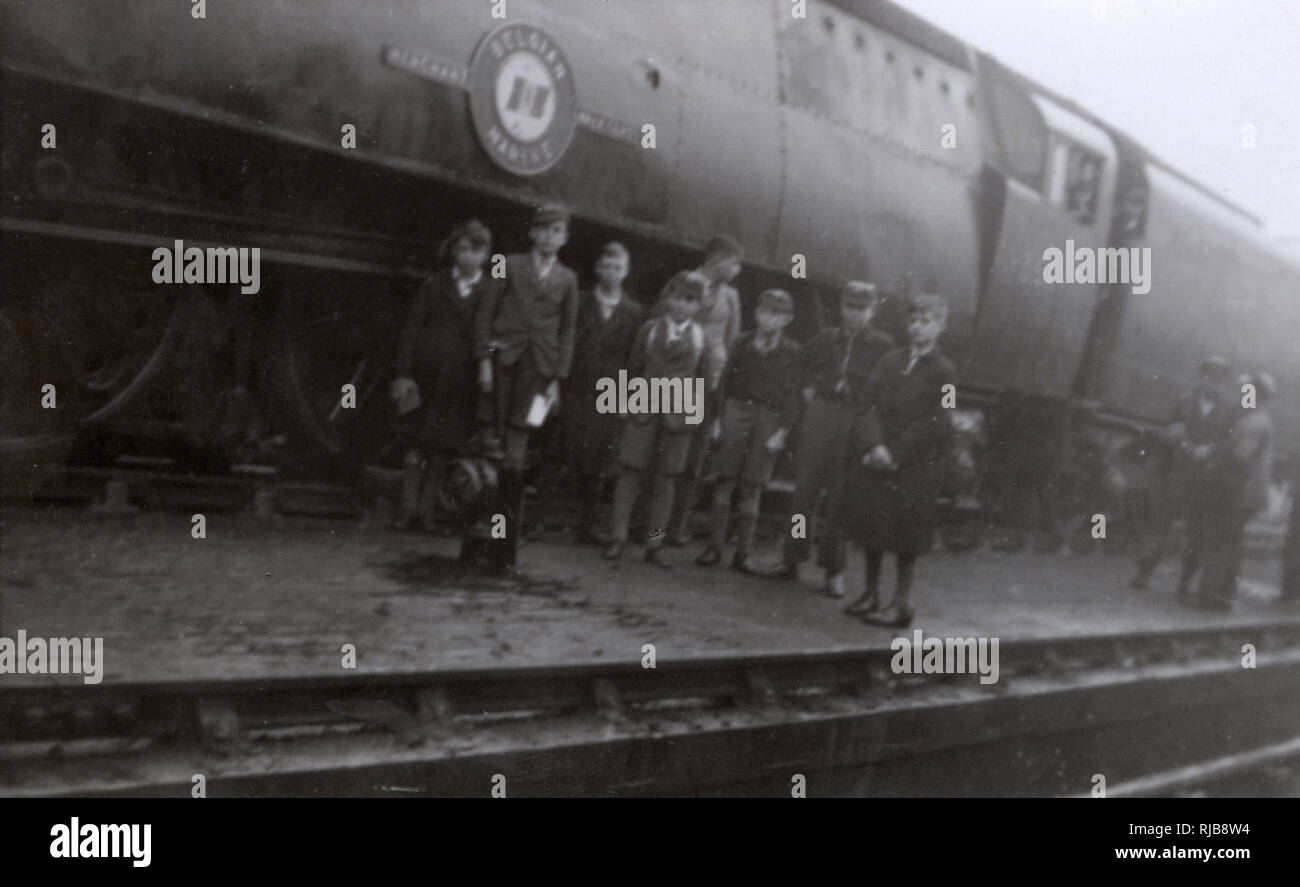 School boy trainspotters Stock Photo