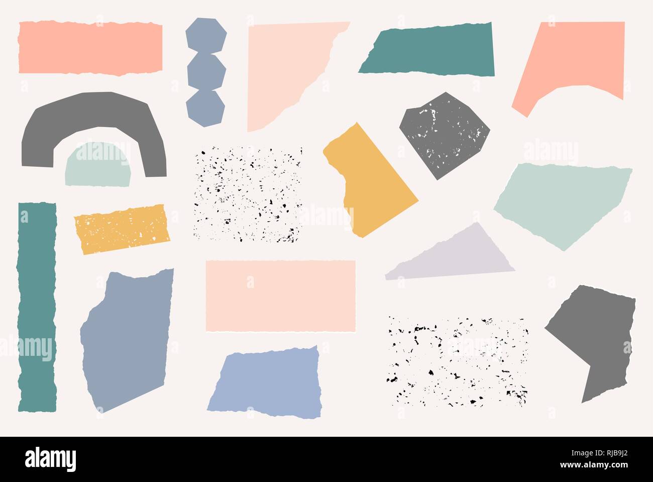 A set of paper cut shapes in pastel colors and vintage textures ...