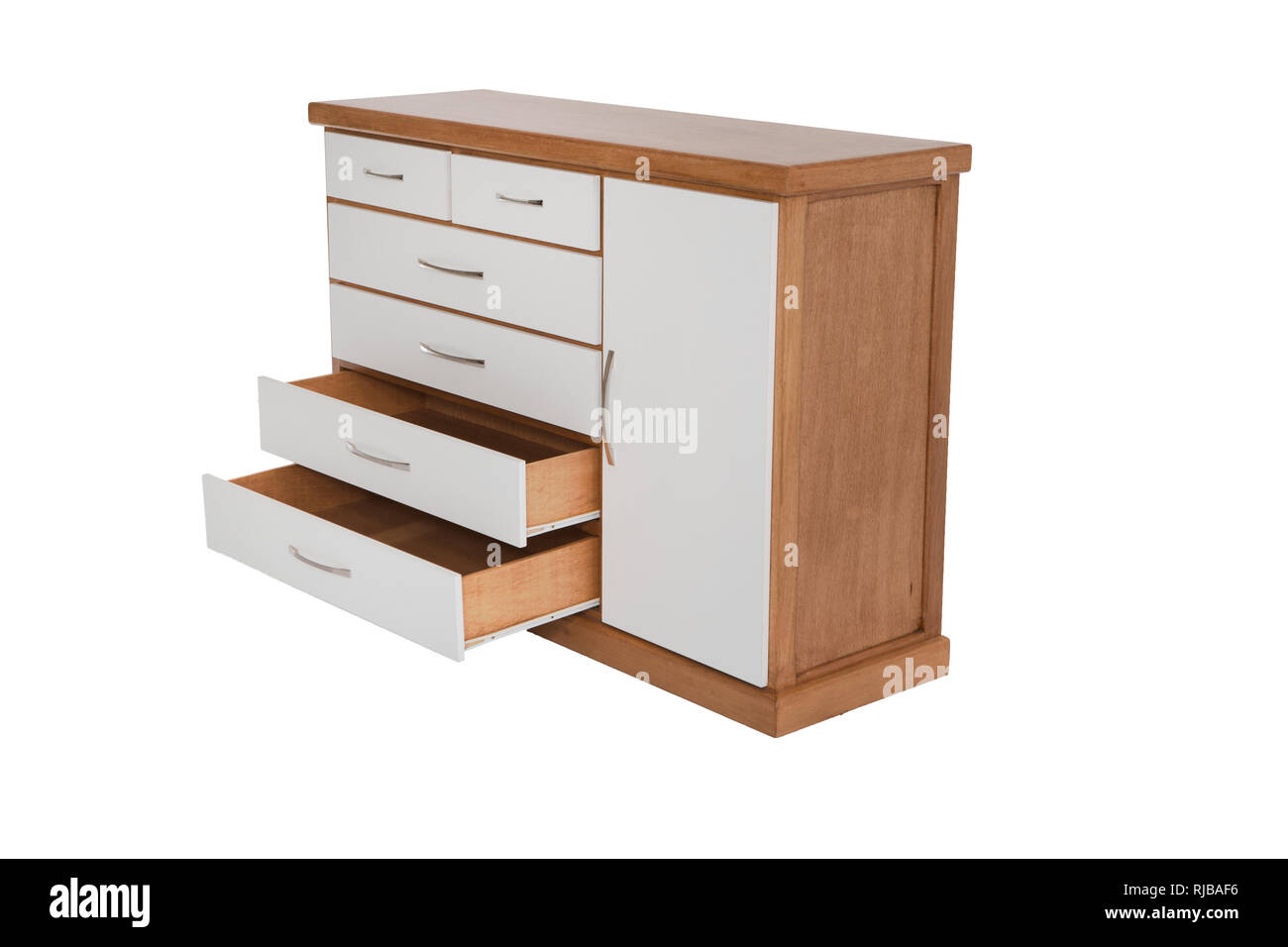 White Wooden Chest Of Drawers Isolated On White Background Stock