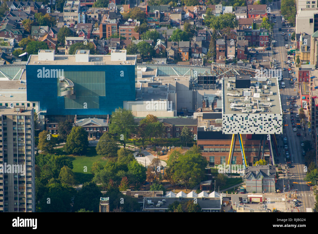 Aerial View of the Art Gallery of Ontario, Grange Park and OCAD University. Toronto, Ontario. Stock Photo