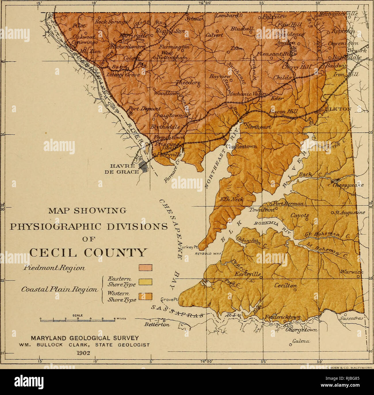 . Cecil county. Geology. MARYLAND GEOLOGICAL SURVEY CECIL COUNTY, PLATE IV. Please note that these images are extracted from scanned page images that may have been digitally enhanced for readability - coloration and appearance of these illustrations may not perfectly resemble the original work.. Maryland Geological Survey; Shattuck, George Burbank, b. 1869; Bascom, F. (Florence), 1862-1945; Mathews, Edward Bennett, b. 1869; Dorsey, Clarence Wilbur, 1876-; Bonsteel, Jay Allan, 1873-; Fassig, Oliver Lanard, 1860-1936; Pressey, Henry Albert, 1873-; Bauer, L. A. (Louis Agricola), 1865-1932; Curran Stock Photo