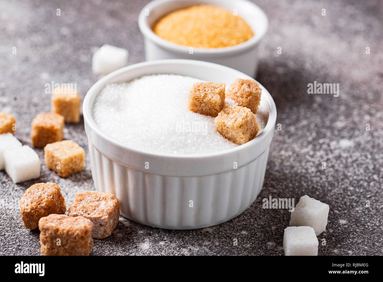 White and brown cane sugar Stock Photo