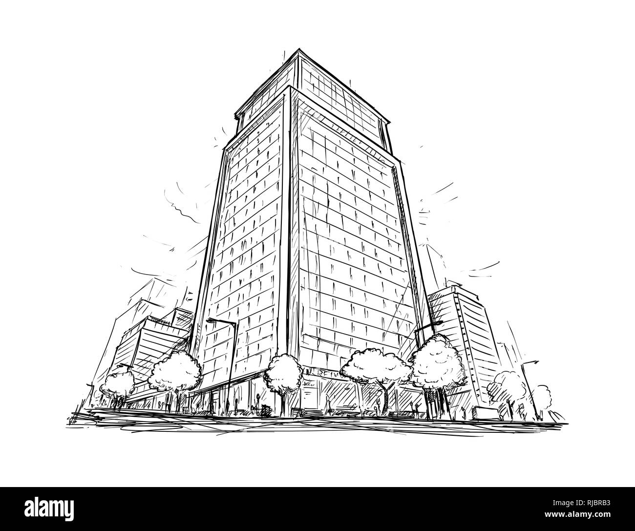Drawing of City Street High Rise Building Stock Photo