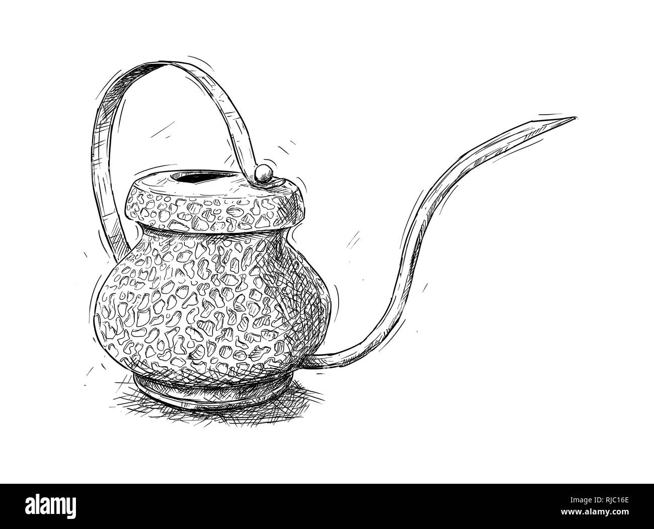 Artistic Illustration or Drawing of Antique Brass Watering Jug or Can Stock Photo