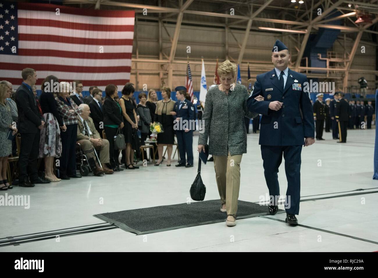 Ellyn Dunford, wife of Marine Gen. Joseph F. Dunford Jr., chairman of the Joint Chiefs of Staff, departs the Strategic Command change of command ceremony at Offutt Air Force Base, Omaha, Nebraska Nov. 3, 2016.  Air Force Gen. John E. Hyten assumes command from Navy Adm. Cecil D. Haney. Stock Photo