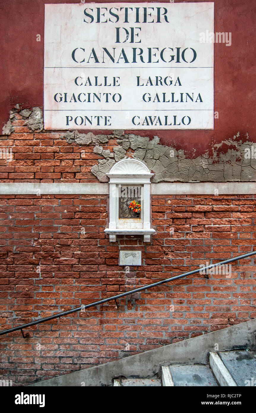 Information sign near Ponte Cavallo, Venice Stock Photo