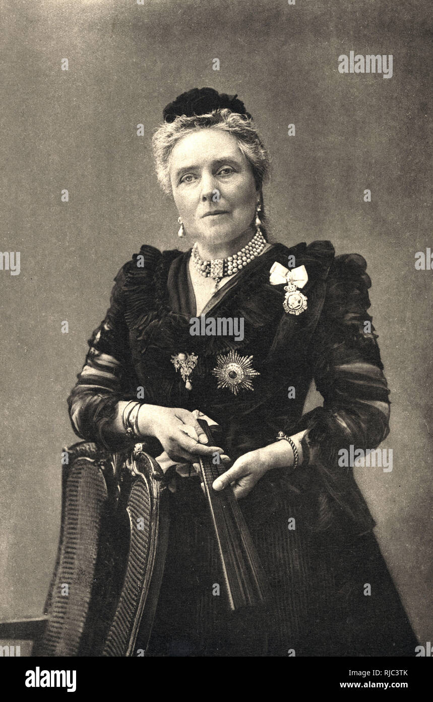 Princess Victoria, Princess Royal of Great Britain, Crown Princess of Prussia, later Empress of Prussia (1840-1901) . Pictured here later in life, wearing a pearl chocker and matching earrings. Known as 'Vicky', she was the eldest child of Queen Victoria and Prince Albert. She married Crown Prince Friedrich Wilhelm of Prussia)later Friedrich III in 1859 and was the mother of Kaiser Wilhelm II. Stock Photo