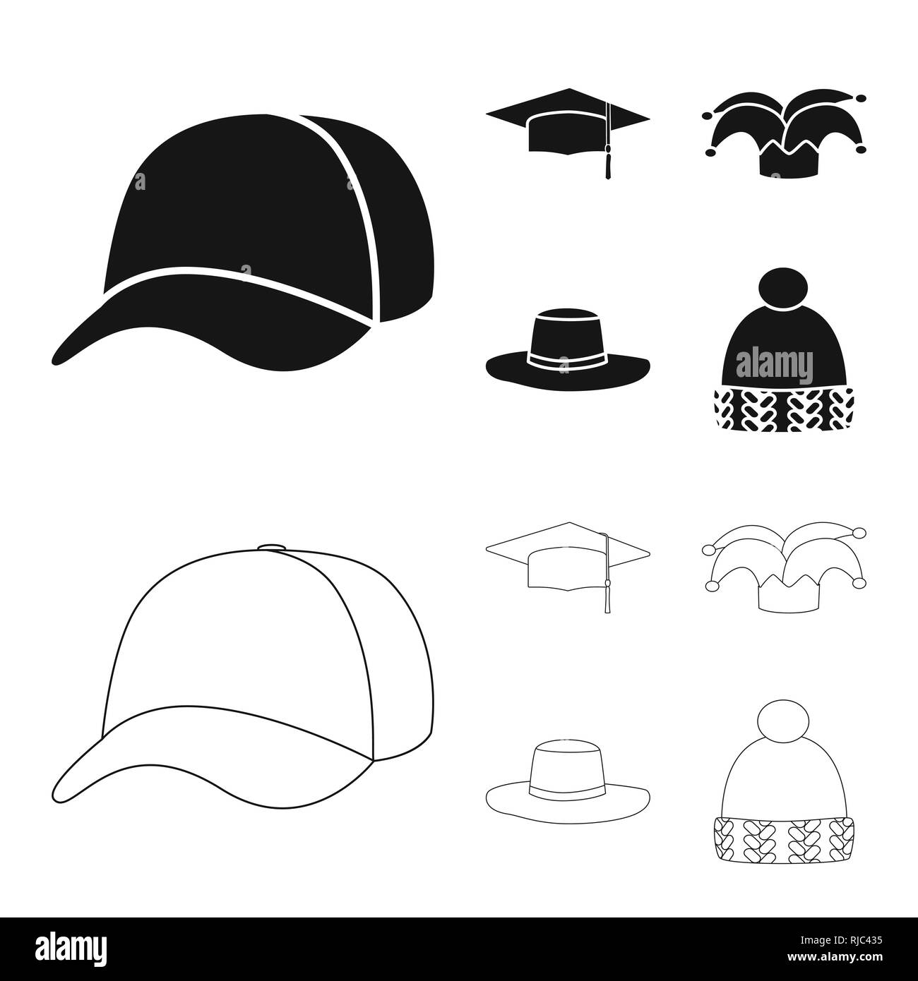 Vector design of clothing and cap logo. Collection of clothing and beret stock symbol for web. Stock Vector