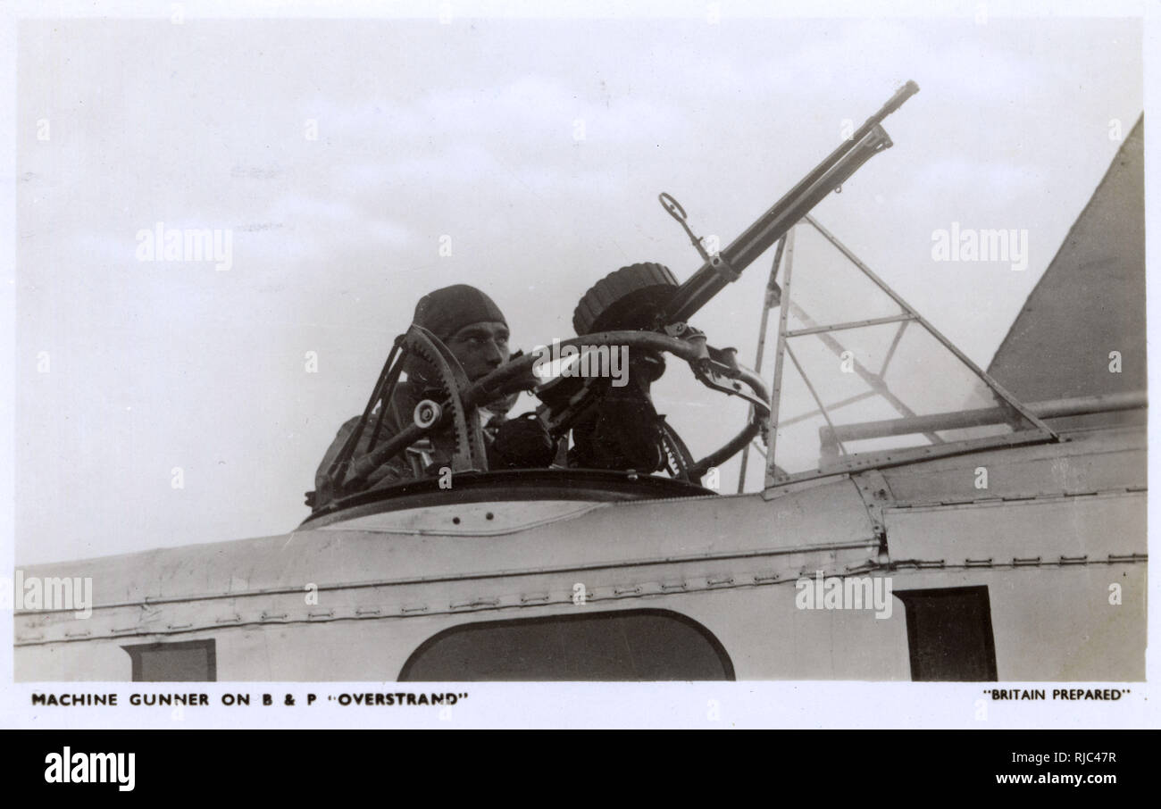 WW2 - Machine Gunner on a Boulton Paul P.75 Overstrand Stock Photo
