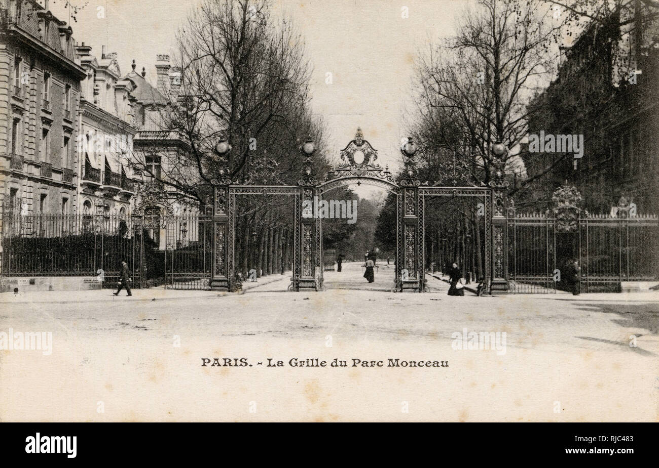 Paris, France - La Grille du Parc Monceau - Gates of the Monceau Park. Stock Photo