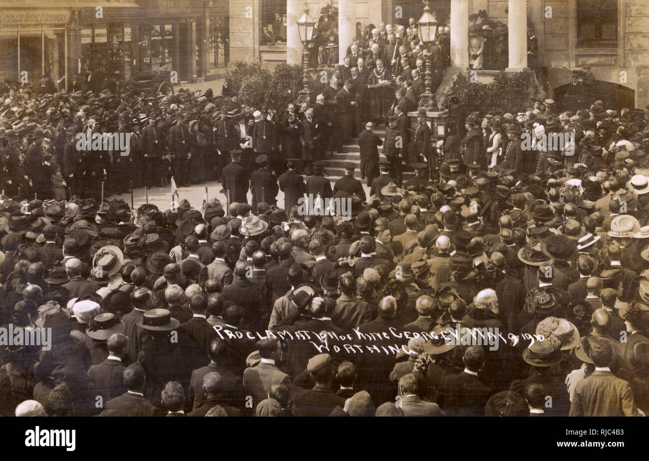 The Proclamation of King George V at Worthing, West Sussex - May 9th, 1910. Posted 8 days later! Stock Photo