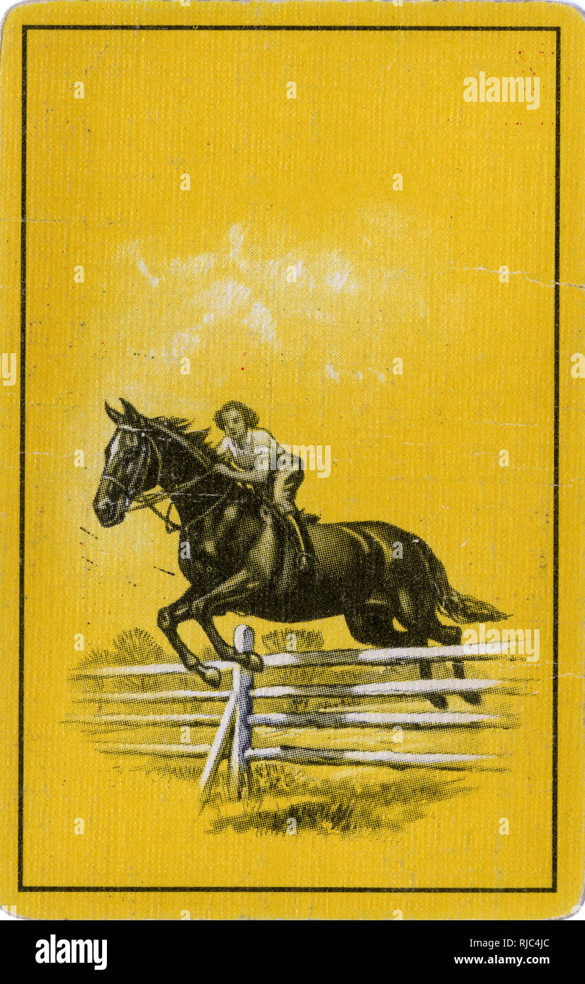 Playing Card Back - Female Horse jumping a fence. Stock Photo