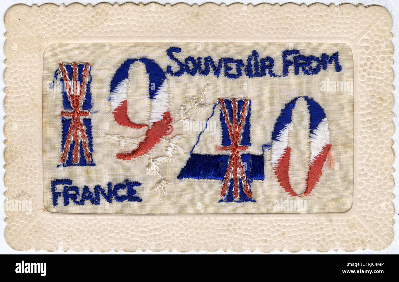 WW2 - Souvenir sewn postcard - from France Stock Photo